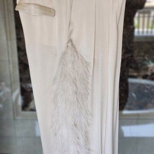 Ivory satin pants with ostrich feather